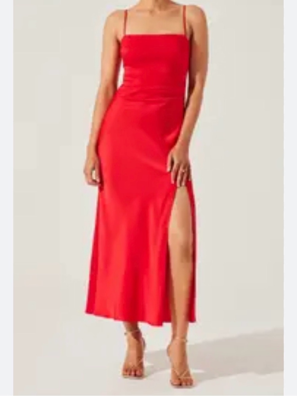 Astr The Label Red Spaghetti Strap Midi Dress with Side Slit